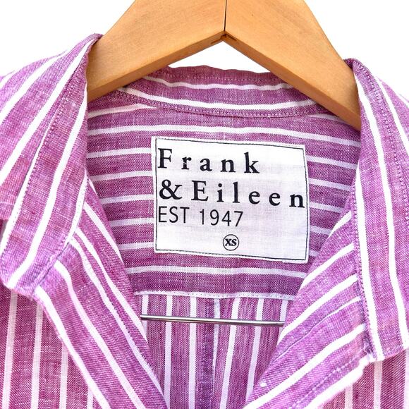 Frank & Eileen Linen Barry Button Down Top Shirt XS Washed Red Pink Striped - Picture 4 of 7